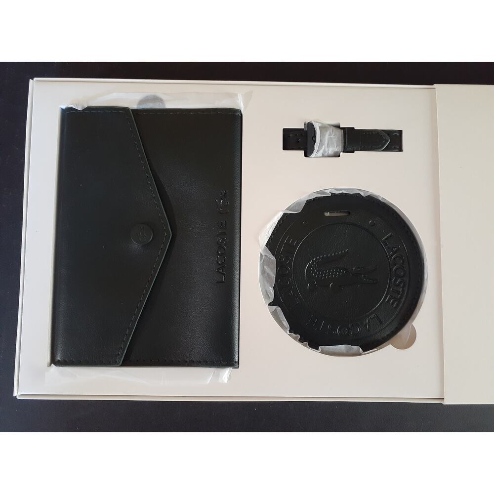 LACOSTE Signature Travel Set Passport Holder & Luggage Tag Dark Green